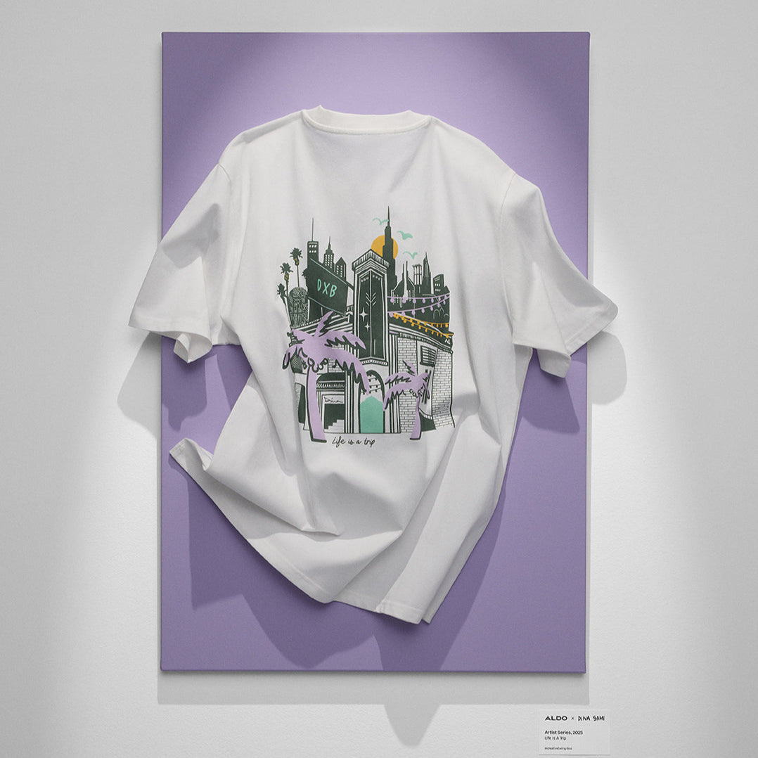 DINASAMI02 Unisex Beyaz Palmiye Desenli Tişört