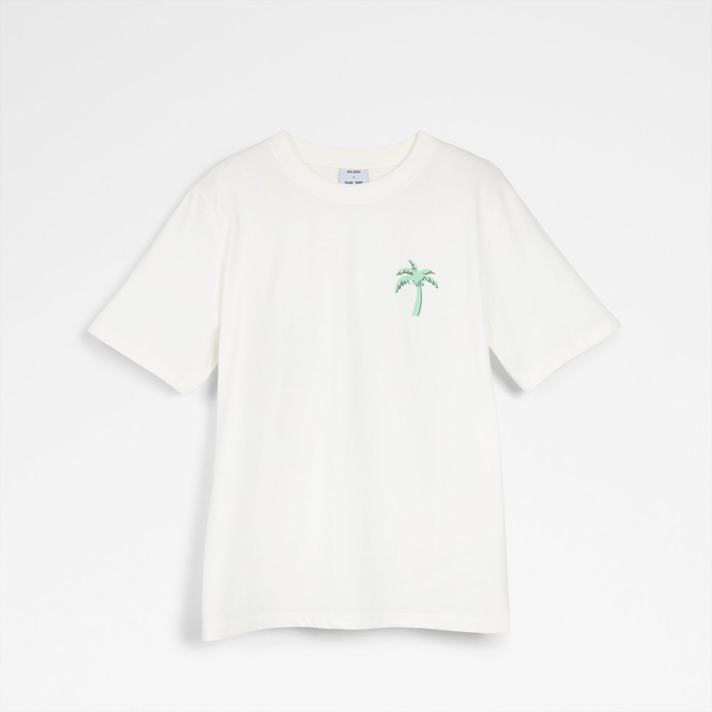 Unisex Beyaz Palmiye Desenli Tişört-1