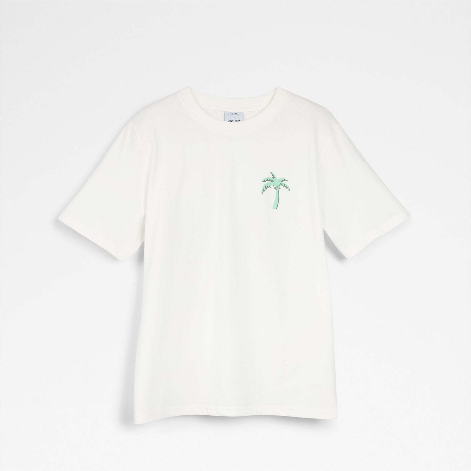 Unisex Beyaz Palmiye Desenli Tişört-1