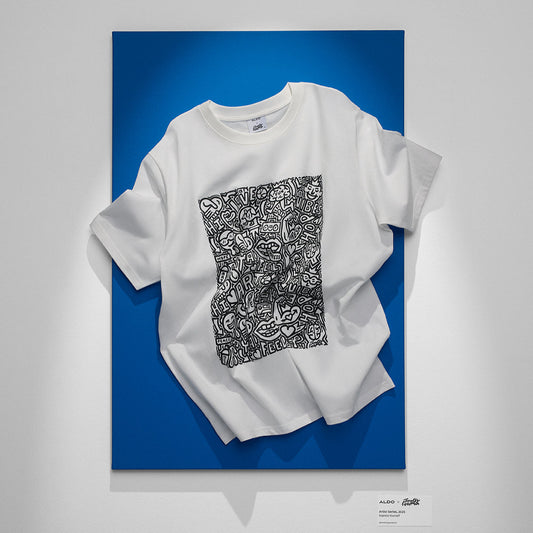 TGOODMAN02 Unisex Beyaz Karalama Desenli Tişört