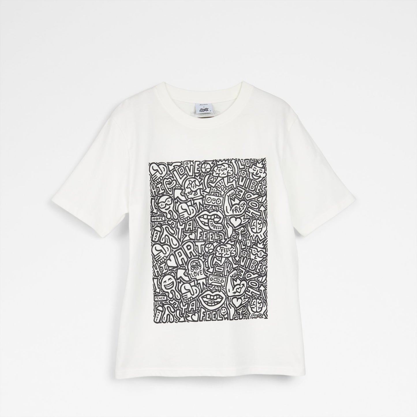 Unisex Beyaz Karalama Desenli Tişört-1