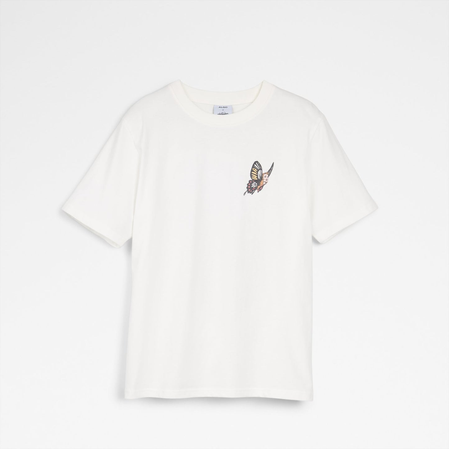 Unisex Beyaz Kelebek Desenli Tişört-1