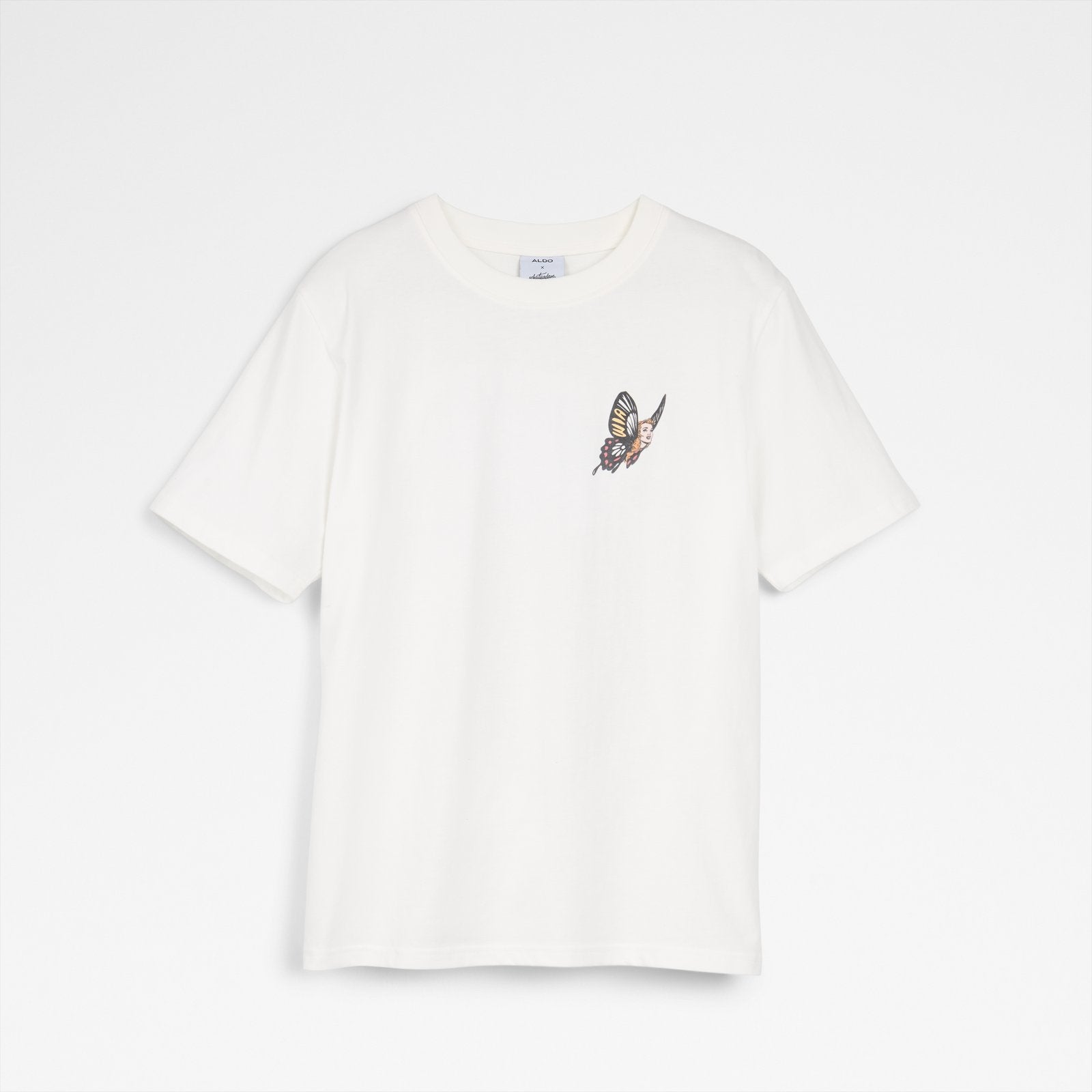 Unisex Beyaz Kelebek Desenli Tişört-1