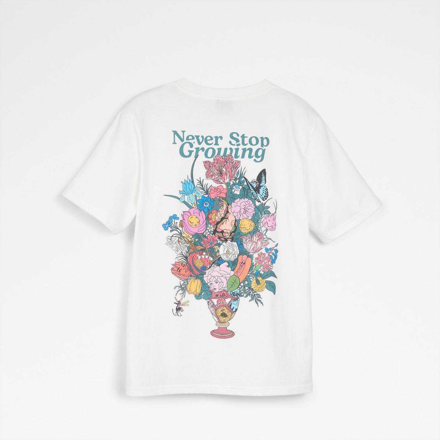 Unisex Beyaz Kelebek Desenli Tişört-2