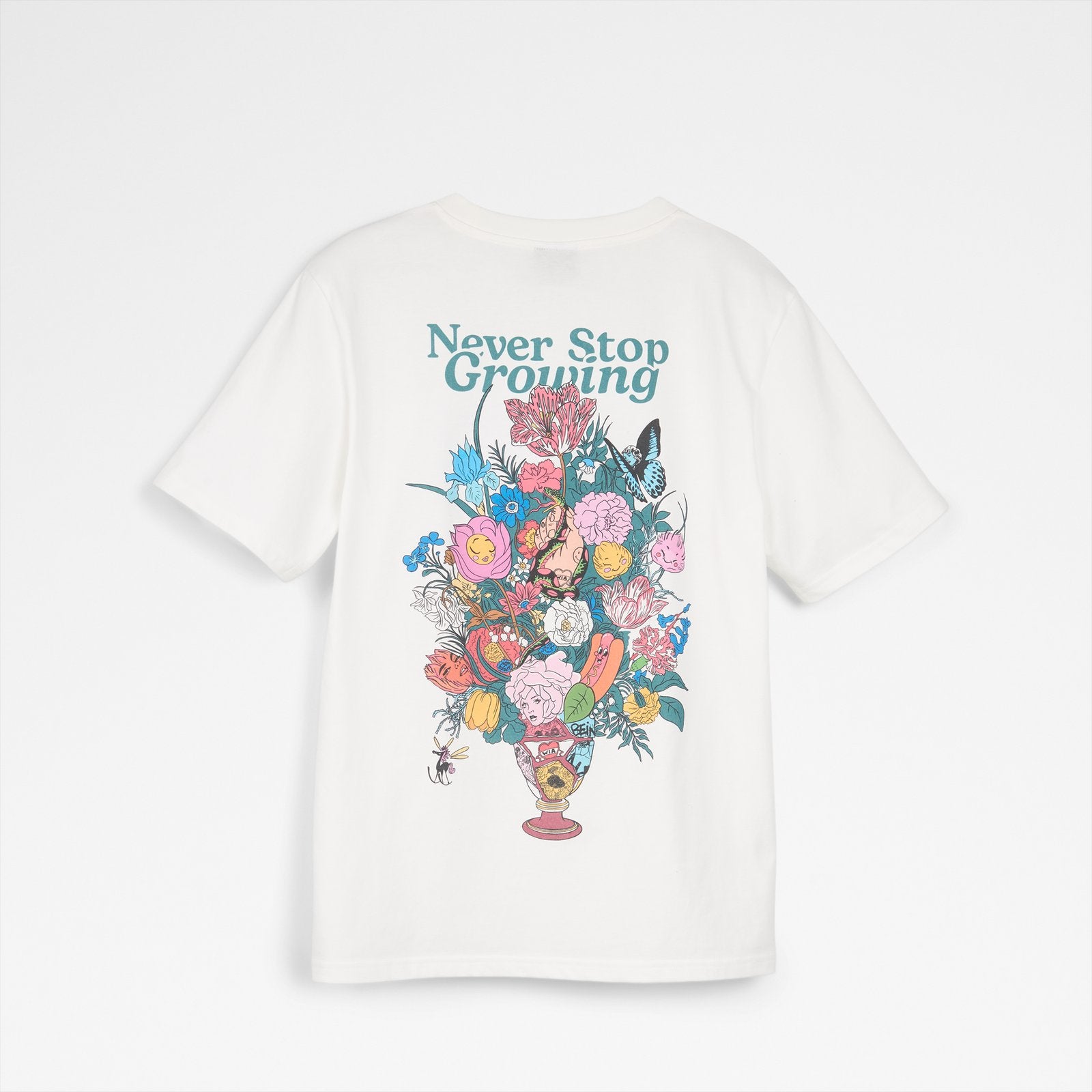 Unisex Beyaz Kelebek Desenli Tişört-2